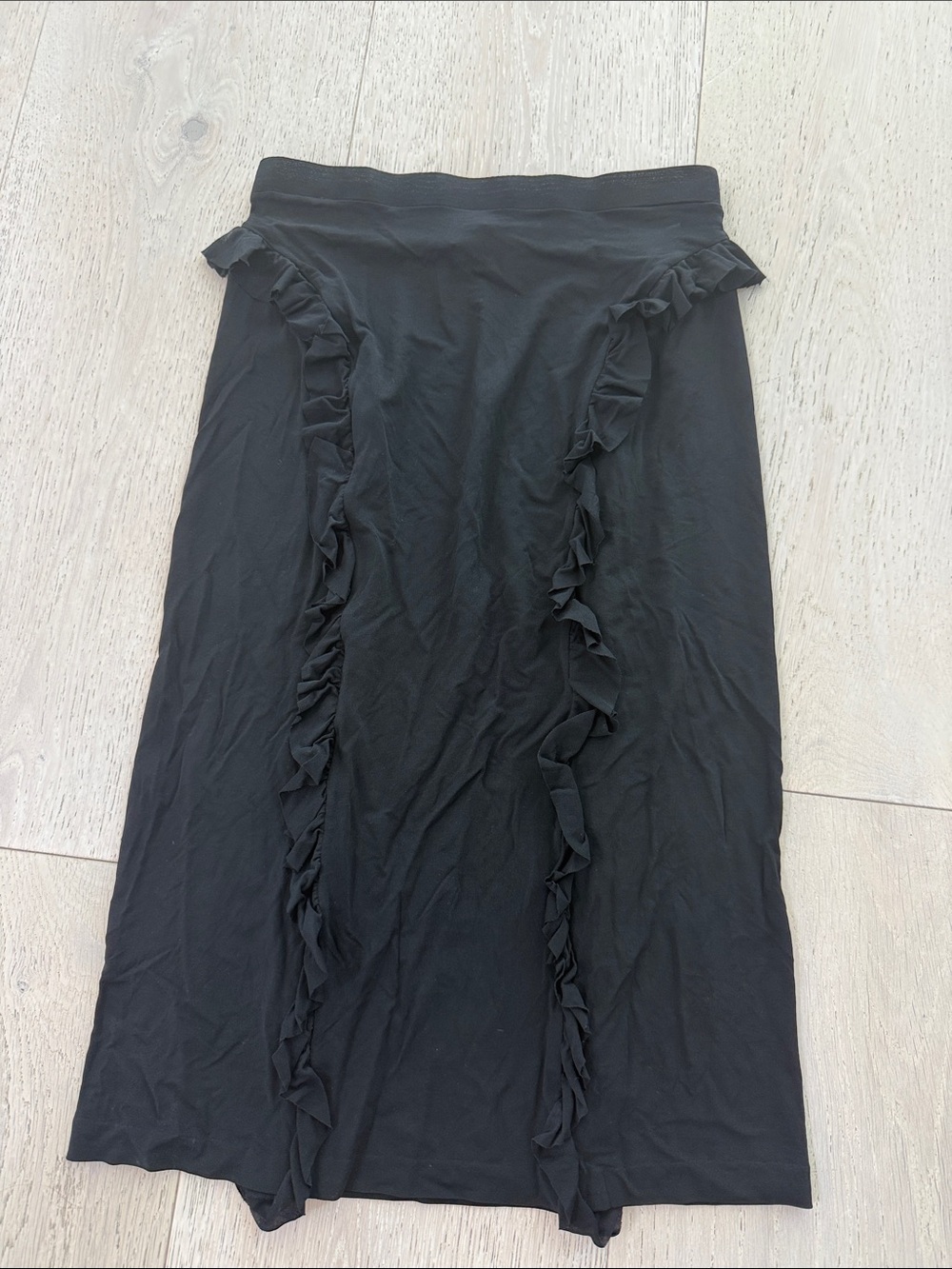 Yves Saint Laurent Black Ruffle-Trim Midi Skirt